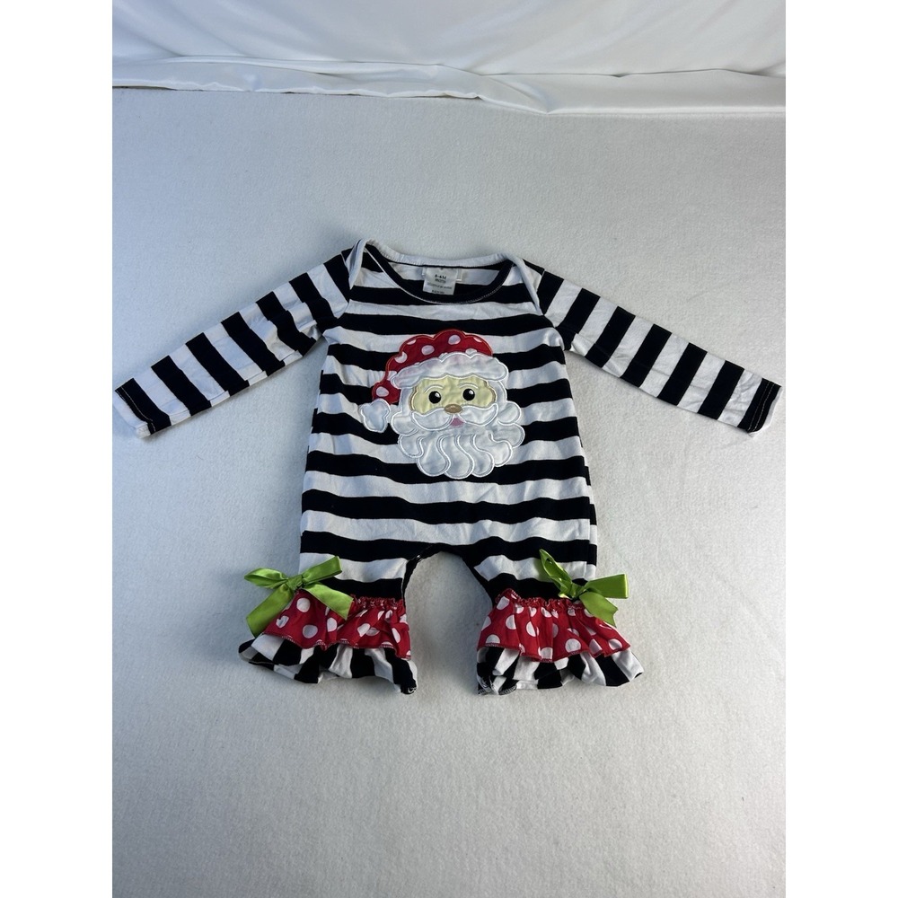 Santa Romper Infant 0-6M Ruffled Legs Girlie Festive Holiday 100% Cotton Snap